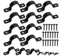 Mardatt 10 Set 25mm Two Hole Pipe Strap Clamp, Carbon Steel Rigid U Bracket Clamps U-Tube Strap Clamp Conduit Clamps with Self-Tapping Screws for Pipe Fixing, Black