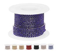 Mardatt 10 Yards 2MM Crystal Rhinestone Chain, Rhinestone Close Chain Trim Crystal Claw Cup Chain Sew on Trim for Sewing Crafts DIY Wedding Decoration (Silver Base + Sapphire)