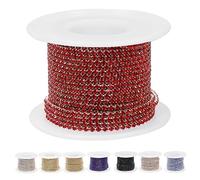 Mardatt 10 Yards 2MM Crystal Rhinestone Chain, Rhinestone Close Chain Trim Crystal Claw Cup Chain Sew on Trim for Sewing Crafts DIY Wedding Decoration (Silver Base + Red Rhinestones)