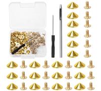 Mardatt 100 Sets 10mm Gold Cone Spikes and Studs with Hole Puncher and Screwdriver, 4.7mm Height Bullet Spike Cone Studs Screw Back Punk Studs and Spikes for DIY Leather Craft