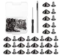 Mardatt 100 Sets 10mm Gun Color Cone Spikes and Studs with Hole Puncher and Screwdriver, 4.7mm Height Bullet Spike Cone Studs Screw Back Punk Studs and Spikes for DIY Leather Craft