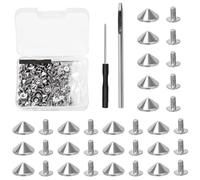 Mardatt 100 Sets 10mmSilver Cone Spikes and Studs with Hole Puncher and Screwdriver, 4.7mm Height Bullet Spike Cone Studs Screw Back Punk Studs and Spikes for DIY Leather Craft