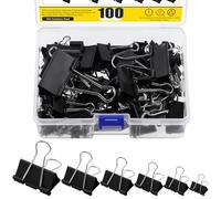 Mardatt 100Pcs Black Binder Clips Set, 6 Assorted Sizes Paperclips Binder Paper Clips Large Medium Small Colored Paper Clamps Binder Clips for Home School Office Supplies