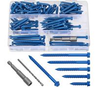 Mardatt 102Pcs 1/4” 5 Sizes Concrete Screws, Slotted Hex Washer Head Concrete Screws Anchor with Drill Bit and Hex Bit Socket, Self Tapping Masonry for Anchoring to Masonry Block Brick Stucco