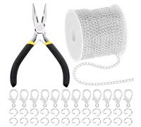 Mardatt 102Pcs Jewelry Making Chains Kit, 10 Yards Silver Necklace Chains with 50Pcs Open Jump Rings, 50Pcs Lobster Clasps, Chain Nose Pliers for DIY Necklace Bracelet Jewelry Making