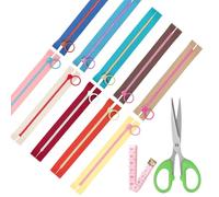 Mardatt 10Pcs Nylon Resin Zipper, 10 Colors Plastic Zippers with Lifting Ring Pull, Sewing Zippers with Soft Ruler, Scissor for DIY Sewing Craft Bag Garment - 15 cm/ 6 Inch
