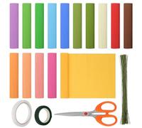 Mardatt 118Pcs Crepe Paper Flower DIY Kits, 15 Rolls 10 x 98Inch Crepe Paper Sheets with 100Pcs Floral Wire Stem, Double-Sided Tape, Floral Tape, Scissor for Birthday Party Wedding Decor, 15 Colors