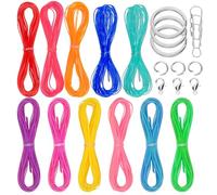 Mardatt 12 Rolls Colors Lanyard String, Gimp String Plastic Lacing Cord with Snap Clip Hooks and Key-ring Kit for Jewelry DIY Bracelet Making Craft Weaving Boondoggle(Glossy&Glitter)