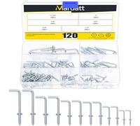 Mardatt 120Pcs 6 Sizes Screw-in Square Bend Hooks, Blue Galvanized L Hooks Screw Kit Self Tapping Screw L Type Photo Frame Right Angle Hook for Hanging Heavy Duty Wall Mounting Hardware
