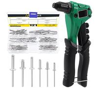 Mardatt 121Pcs Single Hand Rivet Gun with 6 Interchangeable Rivet Heads, M2.4 M3.2 M4 M4.8 Aluminum Manual Pop Rivets Tool-Free Drill Bit Heavy Duty Riveter Tool for Automotive Metal Sheets Repair