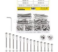 Mardatt 141 Pcs 14 Size M6x16mm-80mm Silver Nickel Plated Hex Drive Socket Cap Bolts Assortment Kit with Hex Key Countersunk Screw Barrel Nuts Binding Screws for Crib Belt Buckle Cabinet Furniture