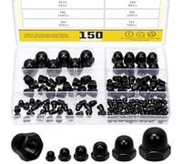 Mardatt 150Pcs M3 M4 M5 M6 M8 M10 304 Stainless Steel Acorn Nuts, Metric Hex Acorn Cap Nuts Assortment Kit, Dome Head for Indoor & Outdoor Use, Black