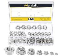 Mardatt 150Pcs M3 M4 M5 M6 M8 M10 304 Stainless Steel Serrated Flange Nuts, Metric Flange Hex Lock Nuts for DIY Home Mechanism, Silver