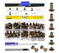 Mardatt 152Pcs 5 Sizes Chicago Screws with Punch and Screwdriver, M5 x 5/6/8/10/12MM Carbon Steel Chicago Rivets M5 Chicago Binding Screws Flat Head Leather Rivets for DIY Leather Repair(Bronze)