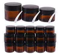 Mardatt 15PCS 30ml 50ml 60ml Amber Glass Jars with Lids, Amber Empty Cosmetic Containers with Spoons and White Inner Liners for Storing Lip and Cream Lotion