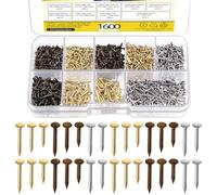 Mardatt 1600Pcs 3 Sizes Small Tiny Nails Assortment Kit, 1x6mm, 1x8mm 1x10mm Tiny Wooden Nails Hardware Tiny Nails Assorted Wall Nails Set for Pictures Hanging Woodworking (Gold Silver Bronze)