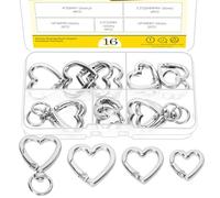 Mardatt 16Pcs 0.47/0.78/0.98inch Trigger Spring Heart Rings, Carabiner Clip Binder Key Rings Metal Keychain Snap Hooks Buckle Circle Purse Shoulder Bag Chain Ring (Heart-Silver)