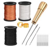 Mardatt 19pcs Leather Sewing Awl Kit Includes Leather Needle with Copper Handle, Leather Sewing Working Tools with Multiple Types of Needles, Waxed Thread and Thimble for DIY Leather Craft