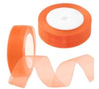 Mardatt 2 Rolls 1 Inch x 25 Yards Shimmer Sheer Ribbon Gift Wrapping Ribbon Sheet, 10 Colors Transparent Chiffon Ribbons for Floral Bouquet Wedding Decorating (Orange)