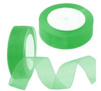 Mardatt 2 Rolls 1 Inch x 25 Yards Shimmer Sheer Ribbon Gift Wrapping Ribbon Sheet, 10 Colors Transparent Chiffon Ribbons for Floral Bouquet Wedding Decorating (Green)