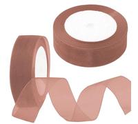 Mardatt 2 Rolls 1 Inch x 25 Yards Shimmer Sheer Ribbon Gift Wrapping Ribbon Sheet, 10 Colors Transparent Chiffon Ribbons for Floral Bouquet Wedding Decorating (Coffee)