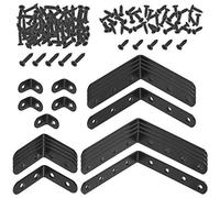 Mardatt 20 Sets 20/50/100/125mm Black L Brackets Corner Braces 90 Degree Right Angle Brackets Heavy Duty Assortment Kit with Mounting Screws for Wood Shelf Chair Cabinet Furniture Brackets