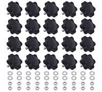 Mardatt 20 Sets M4x10mm Star Knobs Male Thread Clamping Knob Screw Hand Tightening Knob Quick Removal Replacement Parts with 304 Stainless Steel Hex Nuts and Flat Washers