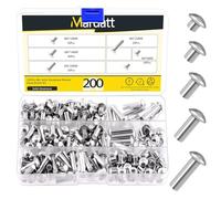 Mardatt 200Pcs M6 Solid Aluminum Brazier Head Rivets, 6mm 10mm 14mm 20mm 25mm Length Aluminum Rivets Fastener, Plain Finish, Solid Rivet Kit M6 Flat Head Solid Rivets Assortment Kit for Industry