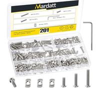Mardatt 201Pcs M4 Sliding T-Nuts with Hex Button Head Screws Kit, Carbon Steel Metric Screw with Hammer Head T Nut, Hex Key Wrench for 2020 Series Aluminum Extrusion Profile