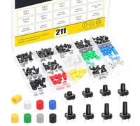 Mardatt 211Pcs 8 Sizes Mini 2 Pin Tactile Push Button Switches with 7 Colors Button Caps, Micro Momentary Tact Switch Set for Breadboard Arduino, Electronics Board