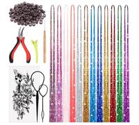 Mardatt 218pcs Hair Tinsel Kit Includes 12 Colors 2760 Strands Tinsel Hair Extensions, Silicone Link Ring Bead, Crochet and Hair Tinsel Tools, 47" Glitter Hair Tinsel Heat Resistant Set