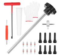 Mardatt 22Pcs Quick Change Tire Valve Tool Kit, TR413 TR414 Tire Valve Stem, Valve Cores 4-Way Valve Tool, T-Handle Puller, Push Rod, Tapered Positioning Tube, Gloves for Cars, Trucks Motorcycles