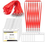 Mardatt 25Pcs Clear Name Tags with Neck Lanyard, Plastic Horizontal Name Tags ID Card Holders Badge Name Tag Flat Neck Lanyards with Swivel Hook for Business School (Red)