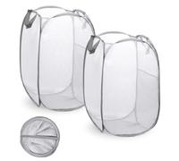 Mardatt 2Pcs Pop Up Mesh Laundry Hamper with Reinforced Carry Handles and Side Pocket, Portable Durable Pop up Hamper, Mesh Laundry Basket Collapsible Space-Saving for Home Dorm Travel (Grey)