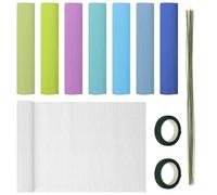 Mardatt 30Pcs Crepe Paper Flower DIY Kits, 8 Rolls 10 x 98Inch Crepe Paper Sheets with 20Pcs Floral Wire Stem, 2 Roll Floral Tape for Birthday Party Wedding Decor - 8 Colors Blue Series