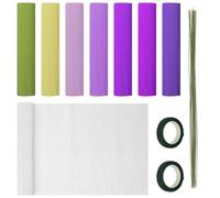 Mardatt 30Pcs Crepe Paper Flower DIY Kits, 8 Rolls 10 x 98Inch Crepe Paper Sheets with 20Pcs Floral Wire Stem, 2 Roll Floral Tape for Birthday Party Wedding Decor - 8 Colors Purple Series