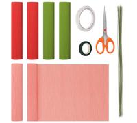 Mardatt 39Pcs Crepe Paper Flower DIY Kits, 6 Rolls 10 x 98Inch Crepe Paper Sheets with 30Pcs Floral Wire Stem, Double-Sided Tape, Floral Tape, Scissor for Birthday Wedding Party-Pink/Green/Red