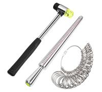 Mardatt 3Pcs Ring-Sizer Measurement Tool, Including Rings Mandrel Measuring Tool, Ring Gauge Finger Sizer & Rubber Hammer for Man Women Jewelry Making