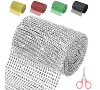 Mardatt 4.7 Inch x 4.5 Yards Silver Rhinestone Mesh Ribbon, 24 Rows Sparkling Bling Rhinestone Mesh Rhinestone Ribbon Roll Rhinestone Diamond Mesh Wrap Ribbon for Crafts, Wedding, Party Decorations