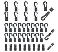 Mardatt 40 Pcs Bungee Shock Cord Hook Set - 3 Types of Black Plastic Hooks: S Open, Bendy, and Straight Terminal Ends for 1/4 Inch (6MM) Kayak Cords
