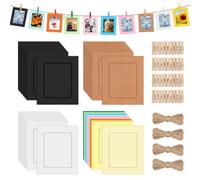 Mardatt 40 Set 4" Paper Picture Frames, Includes Colorful Cardboard Photo Frames with Wooden Clips, Strings for Home Decor