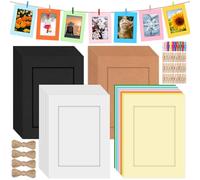 Mardatt 40 Set 7" Paper Picture Frames, Includes Colorful Cardboard Photo Frames with Wooden Clips, Strings for Home Decor