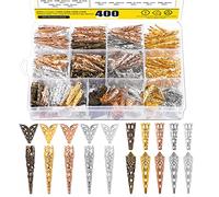 Mardatt 400 Pcs 5 Color Jewelry Findings Charm Bulk Assortment Set 41/35/21/16 mm Tibetan Style Iron Long Flower End Caps Bead Spacers for Making Jewelry Earring Pendant Necklace DIY