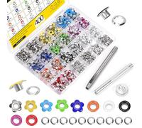 Mardatt 400 Sets 3/16 Inch Flower & Round Eyelet Grommets Kit, Mixed Colors Round Metal Eyelets Flowers Grommets Scrapbooking Eyelets with Installation Tools for Fabric Clothing Shoes Leather Crafts