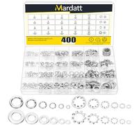 Mardatt 400Pcs 304 Stainless Steel Spring Lock Washer, M3 M4 M5 M6 M8 M10 Internal & External Tooth Star and Split Lock Washers Flat Washer for Screws Bolts Retaining Clips Fastener, Metric