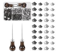Mardatt 400Pcs Four-Jaw Square Rivets Set, 8mm 10 mm Square Pyramid Studs, Metal Punk Spikes Spots Studs Nail-Heads Accessories with Straight Tipped Scratch Awl for Clothing Bag Leather Shoes