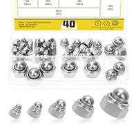 Mardatt 40pcs M4 M5 M6 M8 M10 Acorn Cap Nuts, Metal Protection Caps Dome Bolt Nut, Acorn Hex Cap Dome Head Nuts, Semicircle Insert Lock Nut Self-Locking for Furniture Automotive Marine Hardware