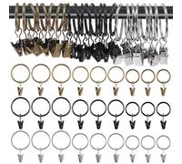 Mardatt 40Pcs Silver Metal Curtain Rings with Clips, 1.18" ID, Curtain Hooks Hangers for Window Bathroom Home and Kitchen
