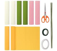 Mardatt 41Pcs Crepe Paper Flower DIY Kits, 8 Rolls 10 x 98Inch Crepe Paper Sheets with 30Pcs Floral Wire Stem, Double-Sided Tape, Floral Tape, Scissor for Birthday Party - Pink/Green/Yellow/Beige