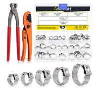 Mardatt 47Pcs Single Ear Stepless Hose Clamps with Ear Clamp Pincer Pliers Crimper Tool & PEX Pipe Cutter, 7mm to 18.5mm 304 Stainless Steel Hose Assortment Kit for Automotive Plumbing Use